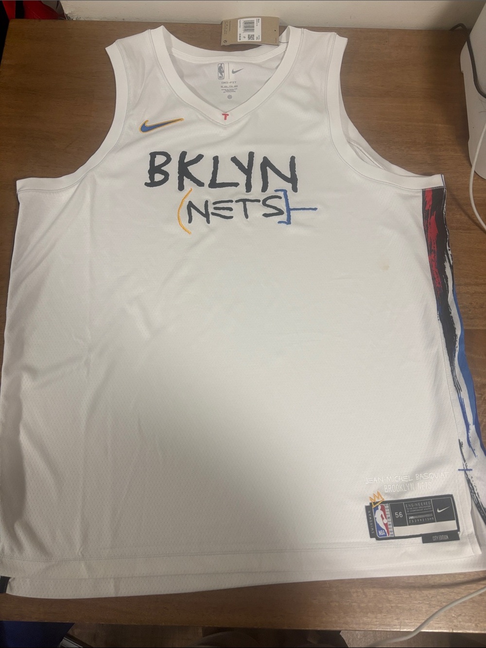 Nike White BKLYN Nets Basketball Jersey with Multicolor Accents